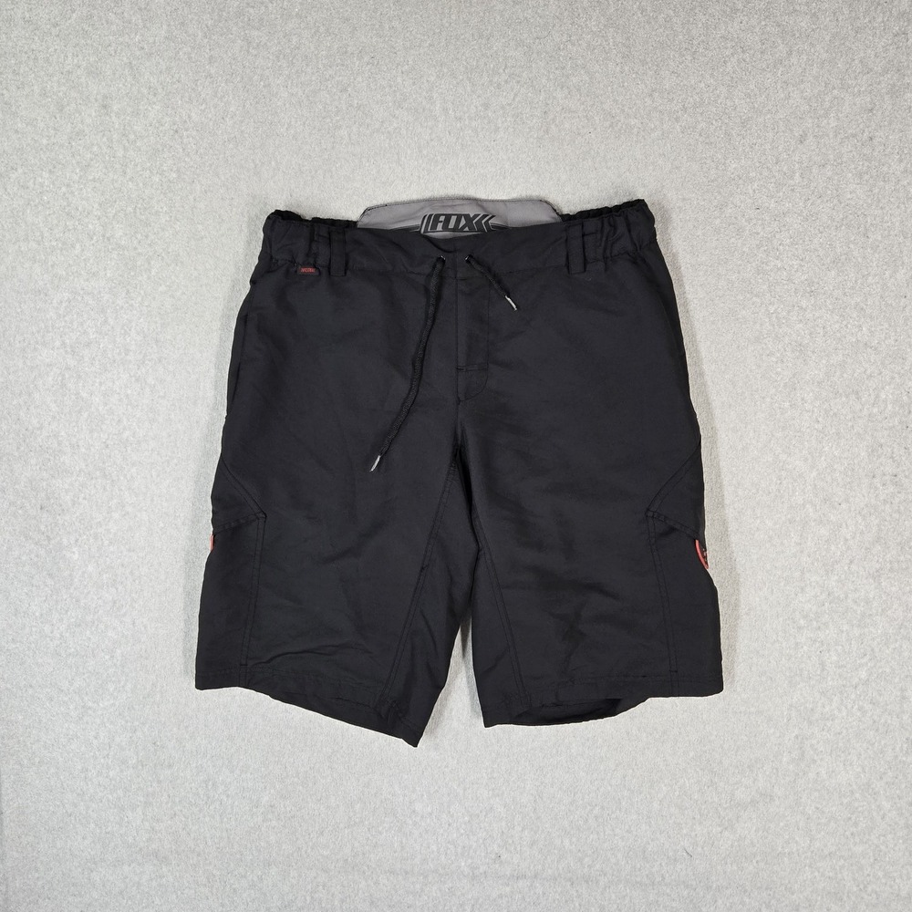 FOX Men Activewear Shorts 36 Black Embroidered Cargo Logo Stretch Padded